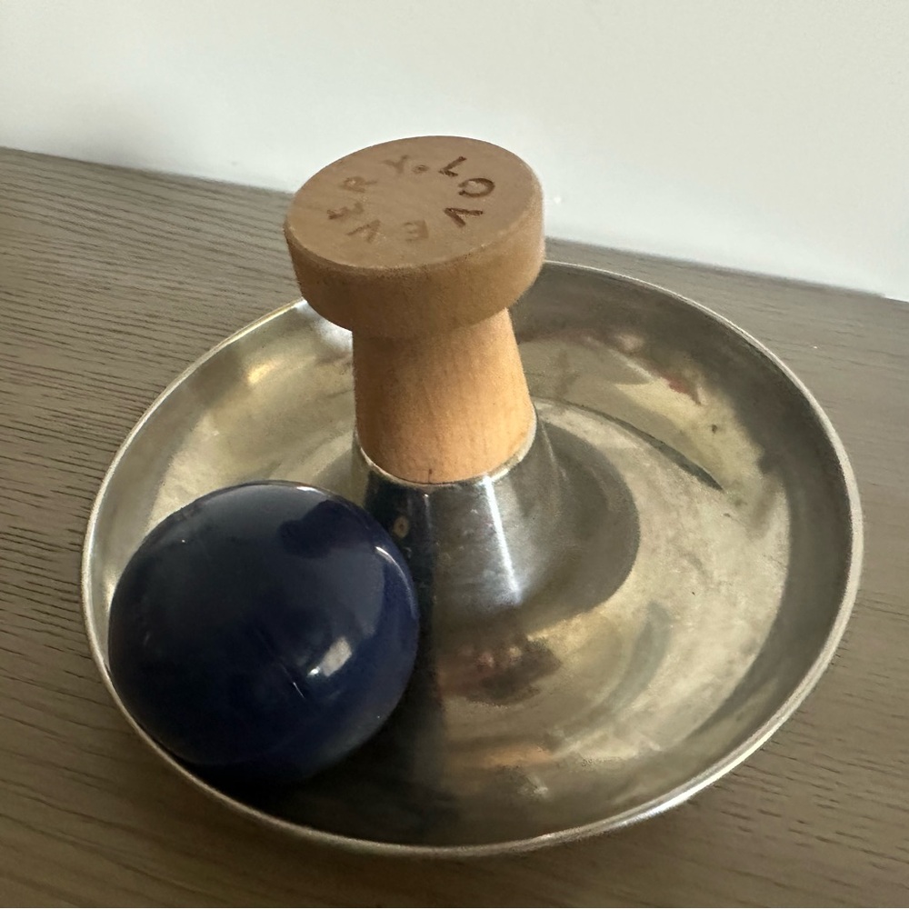 Lovevery- Wooden and Metal Spinning Toy with Blue Ball